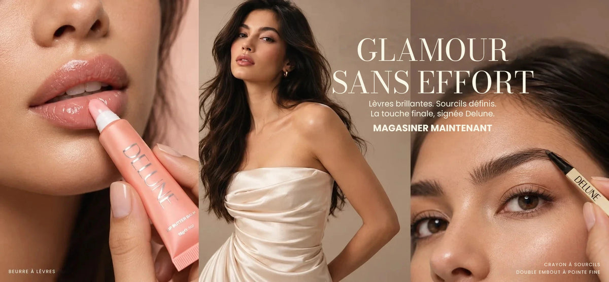 Glamour sans effort. Lèvres brillantes. Sourcils définis. Vos touches finales, par Delune. Magasiner.