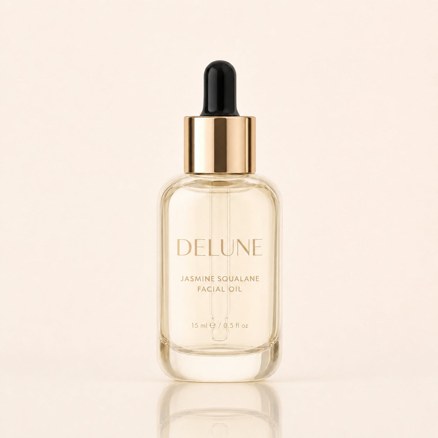 Delune Jasmine Squalane Facial Oil 15ml in pale champagne glass bottle