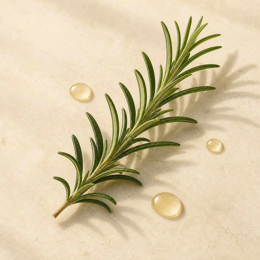 Rosemary extract with golden oil droplets