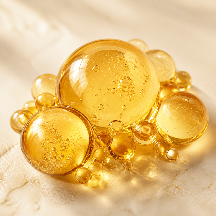 Golden oil-soluble vitamin C spheres